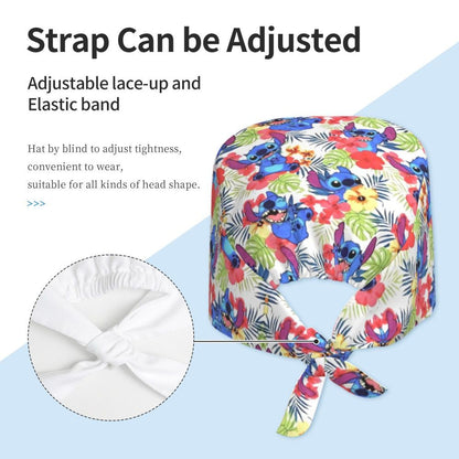 Custom Retro Cartoon Cleaning Working Cap Comfortable  Stitch Ohana Scrub Cap Surgicals Hat Nurse Scrubs Hat For Dentist