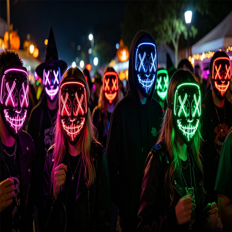 2026 Halloween Party Supplies Luminous LED Purge Mask Wireless EL Neon Light Full Face Mask Cosplay For Adult Glow In The Dark