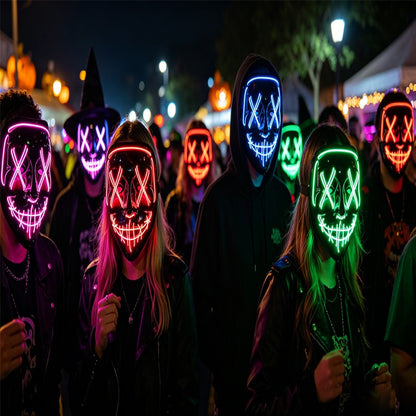 2026 Halloween Party Supplies Luminous LED Purge Mask Wireless EL Neon Light Full Face Mask Cosplay For Adult Glow In The Dark