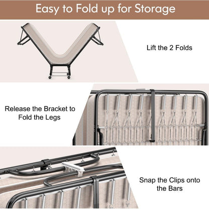 Portable Adult Guest Bed with 4-Inch Mattress and Four Wheels for Space-Saving Storage