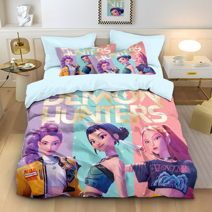 Conjunto de Cama Rumi K-Pop Caçadores de Demônios Temático 2 Lados Estampa Colorida Poliéster Lençol de Dormitório Estudantil Capa de Edredom Presente Infantil