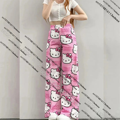 HOT SALE 2025 Hello Kitty Girls Pajamas Cartoon Y2K Print Street Dance Trousers Women Casual Couple Home Graffiti Pajamas Pants