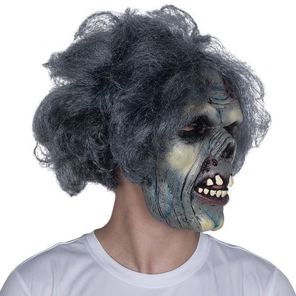 Halloween Scary Zombie Latex Mask with Grey Hair - Horror Rotten Face Prop for Haunted House, Cosplay & Party