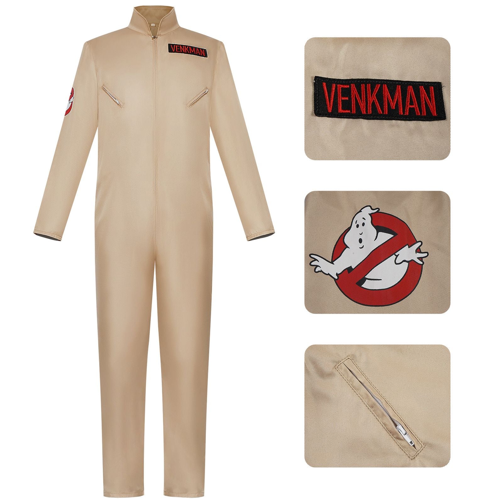 Ghost Buster Cosplay Costume for Adult Classic Venkman Gary Grooberson Ghost Hunt Jumpsuit Halloween Carnival Suit(130CM-XXXL)