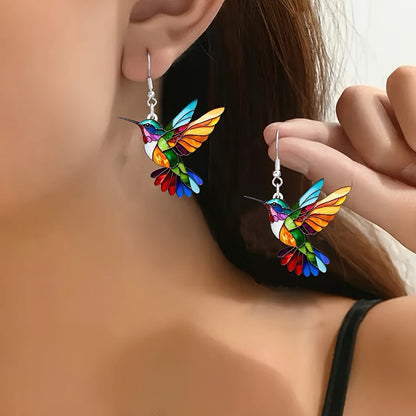 Brincos de beija-flor FTCY de acrílico para mulheres estilo retrô coloridos brincos de pássaro pendurados presentes de joias femininas