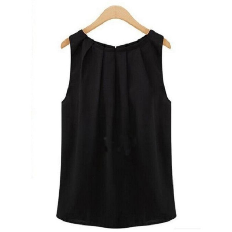 Travel Work Blouse Women New Summer Blouse Fashion Sleeveless Round Neck Chiffon Blouse Cloth Vestidos