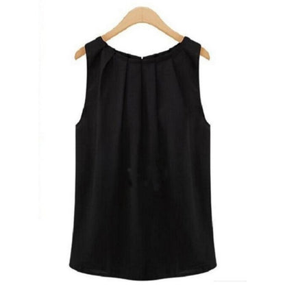 Travel Work Blouse Women New Summer Blouse Fashion Sleeveless Round Neck Chiffon Blouse Cloth Vestidos