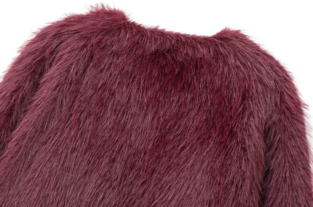 Women's Thick Warm Faux Fur Cropped Jacket, O Neck, Long Sleeve, Female Outerwear, Chic Tops, Fashion