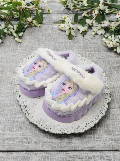 Disney Princess Elsa Winter Children's Cotton Home Slippers Frozen Girl's Snow Non Slip Warm Baby Slippers Pink Blue Size 24-36