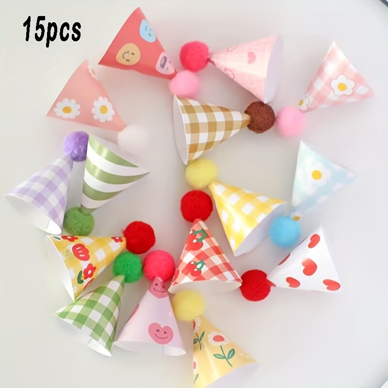 15Pcs/SET Mini Birthday Hat Cake Toppers DIY Cake Decoration Birthday Cake Top Flages Baby Shower Cupcake Toppers