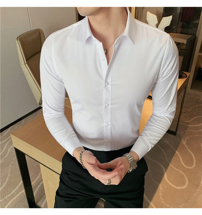 Plus Size S-7XL High Quality Men Dress Shirt 2024 Autumn Long Sleeve Solid Business Slim Shirts Homme Dress Social Casual Shirt