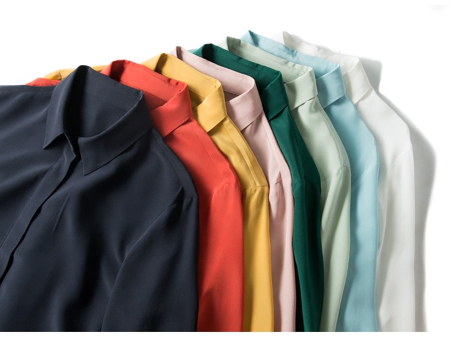 2025 Spring New Women's Silk Shirt Women's Long Sleeve 100% Mulberry Silk Blouse 16 MM White-collar OL Style Shirts For Women