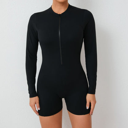 V Back Scrunch One-Piece Suit Push Up Sports Jumpsuit Woman Fitness Zipper Overalls Workout Rompers Women Gym Bodysuits Female