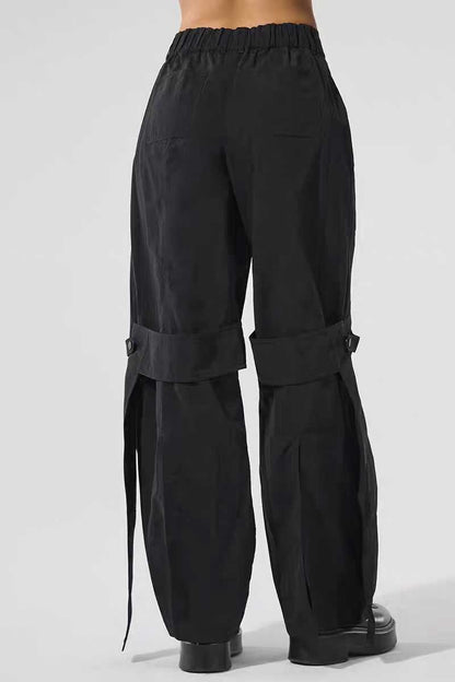 Sports Wide Leg Cargo Pants Women Elastic Waist Loose Solid Color Workwear Pants High Waist Fitness Women's Trousers Sportswear