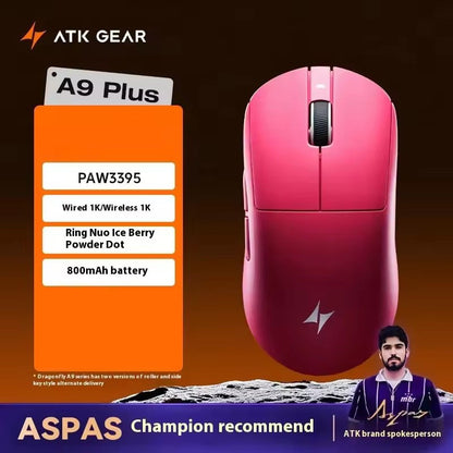 Mouse Sem Fio ATK Dragonfly A9 Series Tri Mode PAW3950 Nordic52840 8K 53g Leve Personalizável para Laptop Gamer PC Gaming