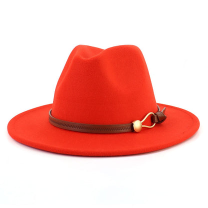 New Brown Belt Buckle Jazz Fedora Hat Autumn Winter Women Men Party Church Top Hat Wide Brim Sun Hat Felt Panama Cap