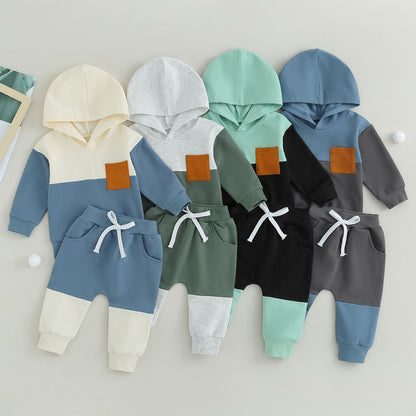 Citgeett Conjunto de Calças para Bebês e Meninos, Outono, Manga Comprida, Moletom com Capuz em Cor Contrastante, Calças com Elástico na Cintura