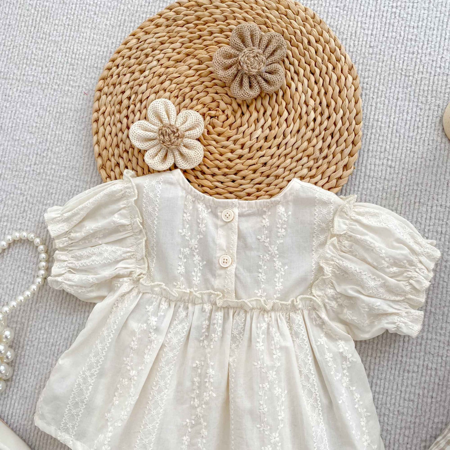 Girls Summer Fashion Set Children's Embroidered Grid Puff Sleeve Top+Shorts Two Piece Cute Baby Girls Clothes Set Baby Clothes