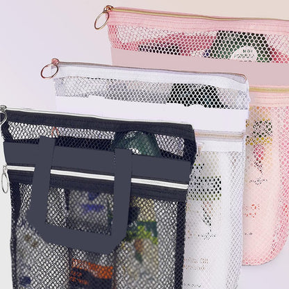 Portable shower handbag, transparent mesh makeup bag, storage bag, travel wash bag, mesh beach bag
