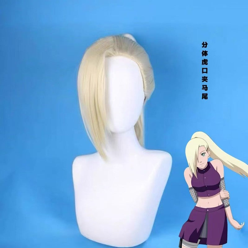 HOKAGE NINJA Yamanaka Ino Cosplay Wig Synthetic Long Straight Wig With Clip Ponytail Anime Coser Cute Girl High Quality Wig