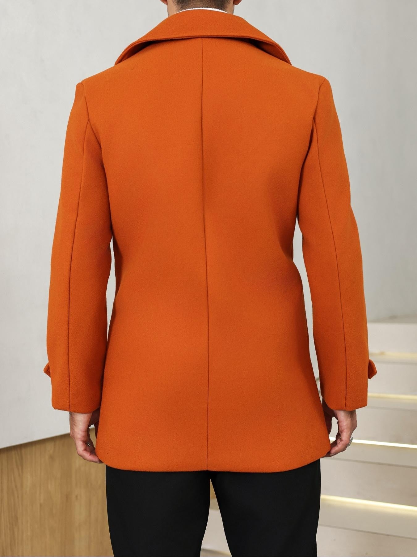 1 PCS Men's Woolen Overcoat, Open Front Coat with Fur Collar, Dual Button Design, Long Sleeve Casual Jacket with Pockets, Comfor