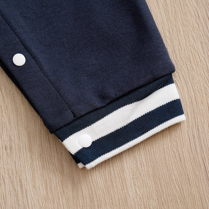 Macacão Recém-nascido Uniforme de Beisebol Primavera e Outono 0-18 meses Meninos Algodão Roupa de Bebê Macacão Bordado Pré-escola