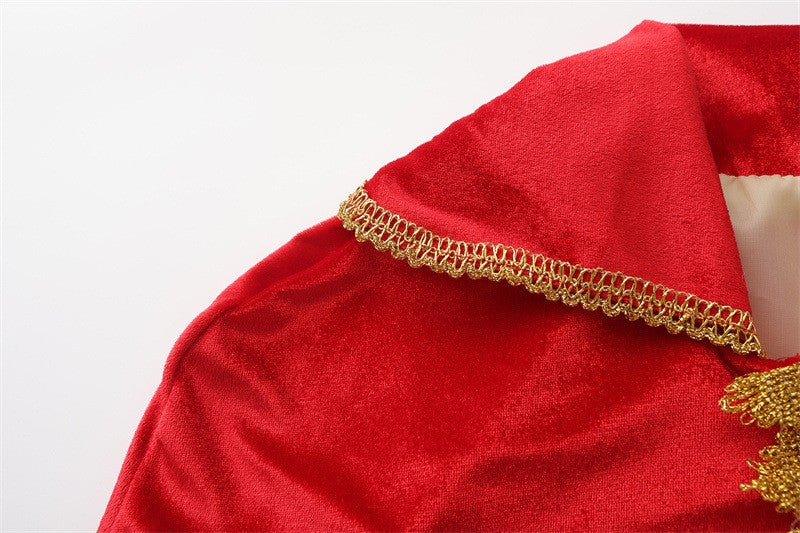 Medieval Royal Long Cape with Golden Lace Trim Floor Length Cloak Adult Men Women King Queen Halloween Cosplay Themed Party Cos