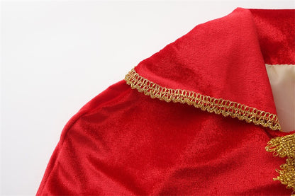 Medieval Royal Long Cape with Golden Lace Trim Floor Length Cloak Adult Men Women King Queen Halloween Cosplay Themed Party Cos