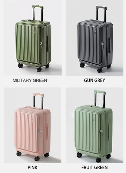 Mala de Viagem Grande Capacidade Expansível Multifuncional Abertura Lateral Case de Bordo Suporte para Copo Rodas com Freio Amortecedor