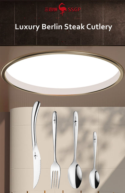 Talheres de luxo em aço inoxidável 316 com certificação LFGB, retrô clássico, garfo, faca, colher, conjunto de utensílios de mesa para banquete