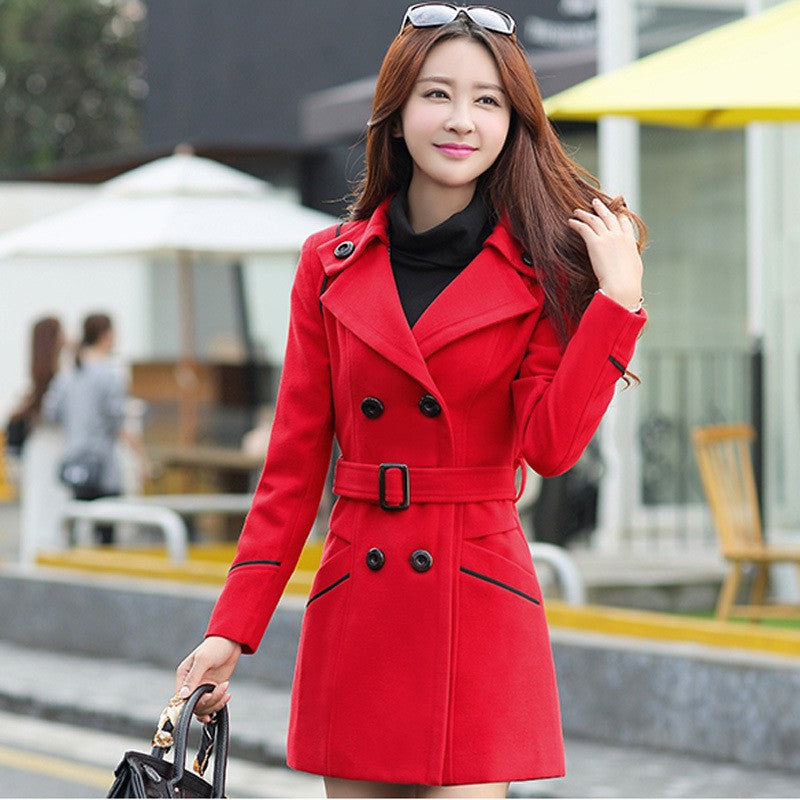 Autumn Winter Women Wool Coat 2024 Ladies Woolen Long Coat Female Fashion Slim-fit Double-Breasted Jacket with Belt S-3XL