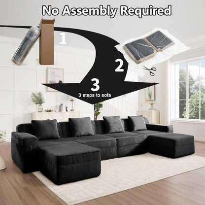 153.5" Luxury Modular Sectional Cloud Couch – Boneless Deep-Seat Corduroy Sofa for Living Room, Modern & No Assembly