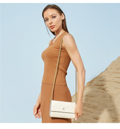 CHCH Women's Shoulder Bag New Magnetic Flip Chain Bag Brown Small Square Bag Wallet