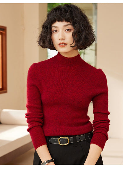 Autumn and winter new women's 100% pure cashmere semi high neck pullover sweater knitted slim fit hot selling women's top
