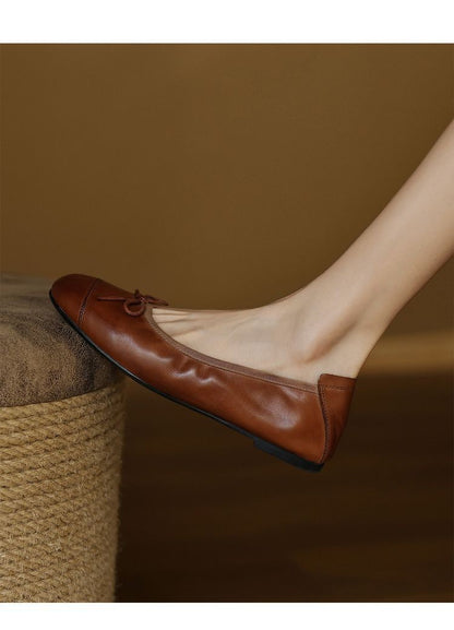 Mary Jane Women Loafers Hand Stitch Casual Streetwear Ballet Flats Soft Sole Solid Color Women Shoes Comfy Round Head Bow Shoes