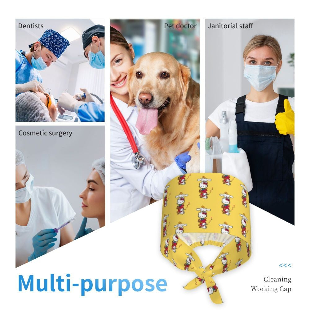 Custom Hello Kitty Medical Staff Scrubs Hat Women Men Cartoon Chara For Chef Hat Scrub Caps