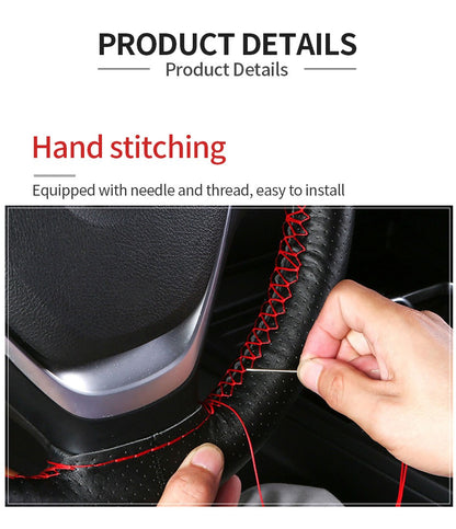 Capa de Volante SEAMETAL de Couro Genuíno com Agulhas e Linha, Trança DIY para Carro, Diâmetro 37-38cm