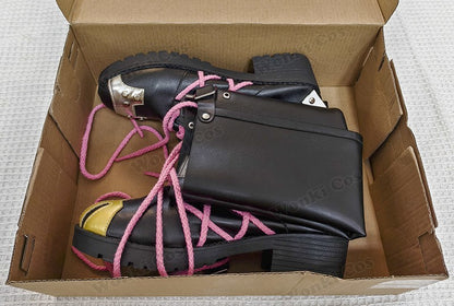 Peruca de Cabelo para Cosplay Arcane Jinx Traje Anime Sapatos Botas para Cosplay Jinx Feminino para Meninas, Mulheres, Role Play, Festa, Carnaval, Roupas