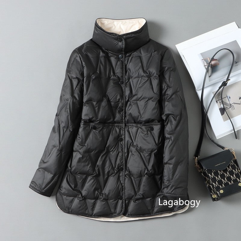 Lagabogy 2025 New Autumn Winter Women Ultralight White Duck Down Long Jacket Female Single-Breasted Double Sided Puffer Coat