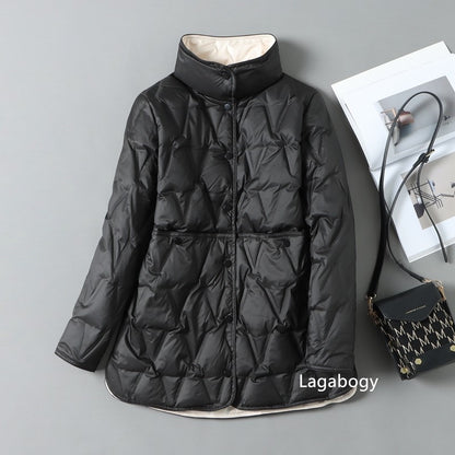Lagabogy 2025 New Autumn Winter Women Ultralight White Duck Down Long Jacket Female Single-Breasted Double Sided Puffer Coat