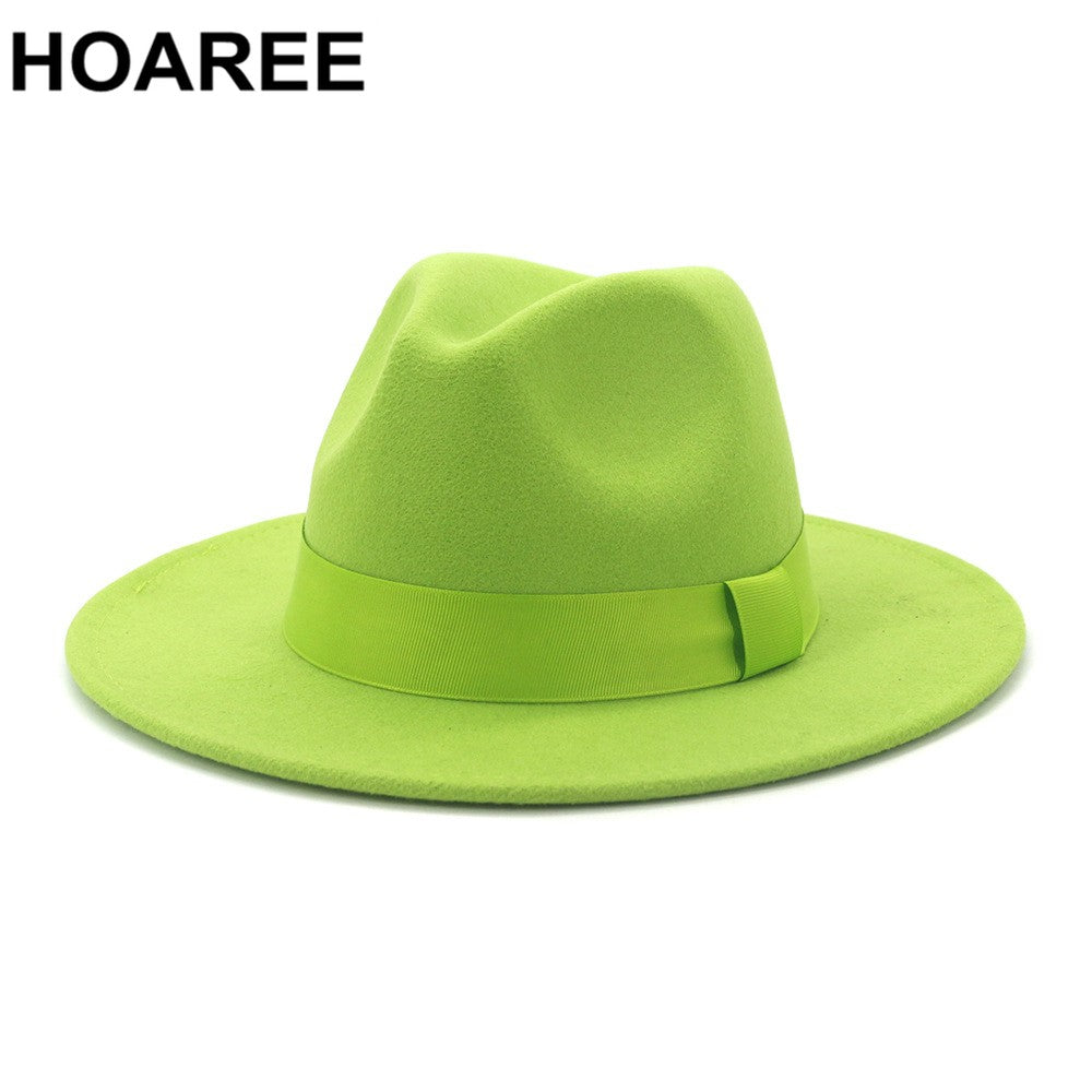 HOAREE Purple Wool Felt Jazz Fedora Hats Men Women Wide Brim Sombrero British Style Trilby Formal Panama Cap Solid Dress Hat
