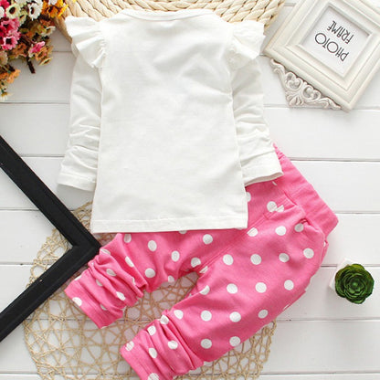 2024 Summer Cotton Girl Clothes Hot Sale Cute Long-sleeved Cartoon Animal Baby Suit Round Neck Clothes + Pants Suit