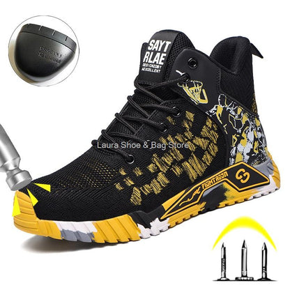 Botas de segurança de cano alto masculinas, bico de aço, sapatos de trabalho masculinos e femininos, botas de segurança anti-impacto, indestrutíveis, respiráveis