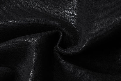 MIJKO Black Wax Leather Strecth Jeans for Men Women Baggy Flare Pants Oversized Straight Denim Trousers ZJ004