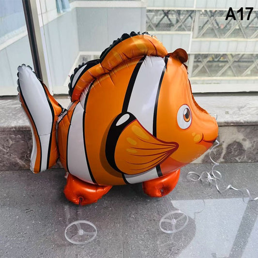 1PC 3D Cartoon Foil Balloons Elephant Stand Walking Balloon With Wheel For Kids Birthday Party Decoration Baby Shower