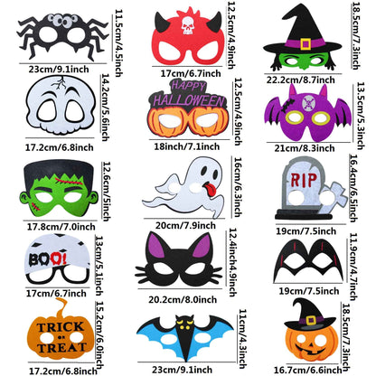 15/30pcs Felt Halloween Mask NO DIY Felt Mask Craft Kit Halloween Cat Witch Pumpkin Vampire Ghost Costume Accessories for Party