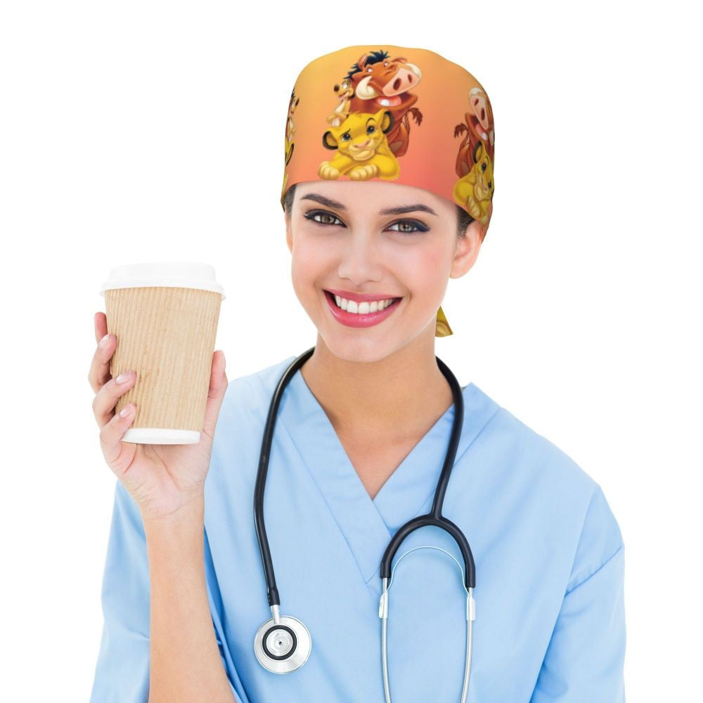 Boné cirúrgico personalizado O Rei Leão, divertido, para homens e mulheres, chapéu de esfoliação, gorro de enfermeira para dentista