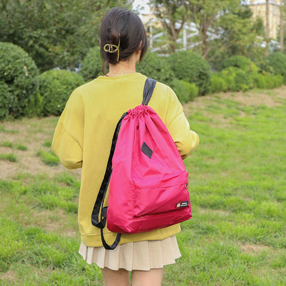 Bolsa feminina de lona Oxford com cordão leve, mochila esportiva de nylon para viagem, bolsa de caminhada versátil de grande capacidade