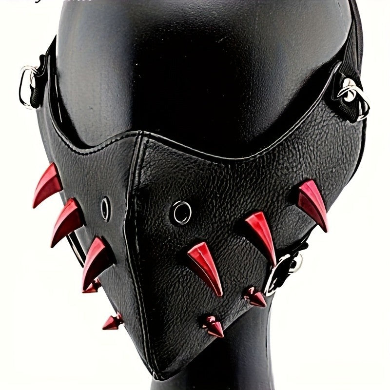 1pc Men's Steampunk Party Protective Face Mask, Motorcycle Mask Cool Red Spikes Cool Exquisite Halloween Easter Adult Mask