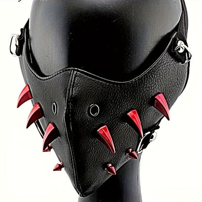 1pc Men's Steampunk Party Protective Face Mask, Motorcycle Mask Cool Red Spikes Cool Exquisite Halloween Easter Adult Mask